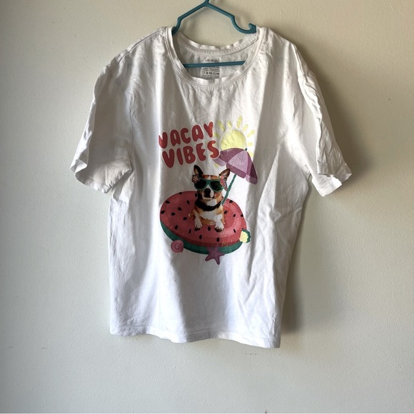 George Other - 🌼 5/$25 George Vacay Vibes Graphic T-Shirt Girls L 10/12 White Dog Summer Tee